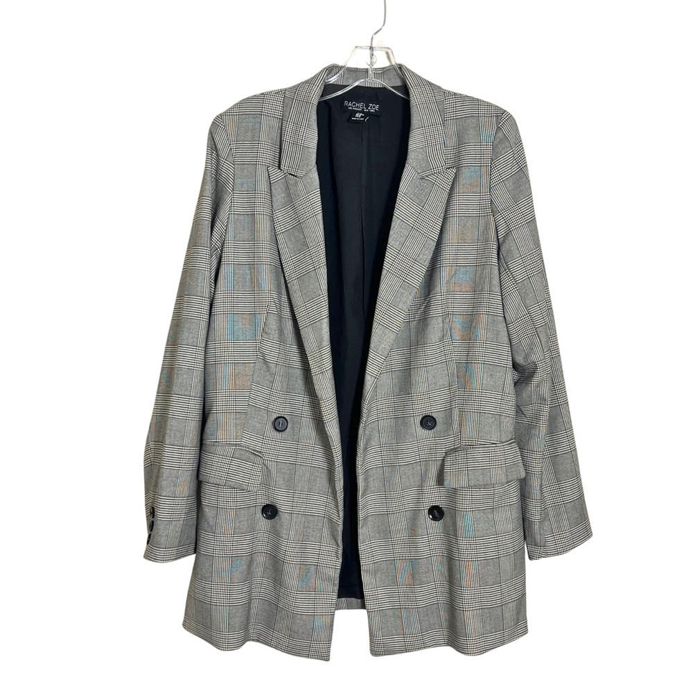 Rachel Zoe Gray Houndstooth Plaid Open Front Blazer‎ Sz Medium Academia Corpcore